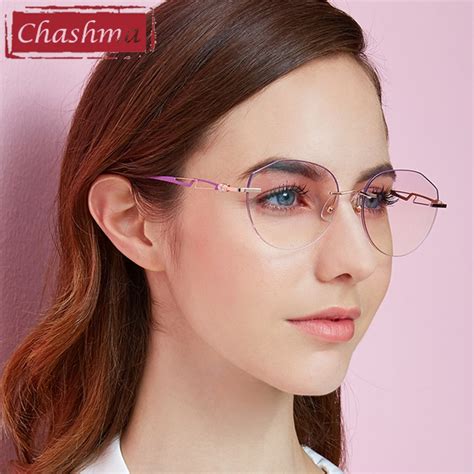 chashma rimless frame titanium fashion eye glasses diamond trimmed spectacle women sunglasses