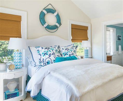 Dress the bed with a unique sea themed canopy. Blue and White Wave Table Lamps in an Ocean Theme Bedroom ...