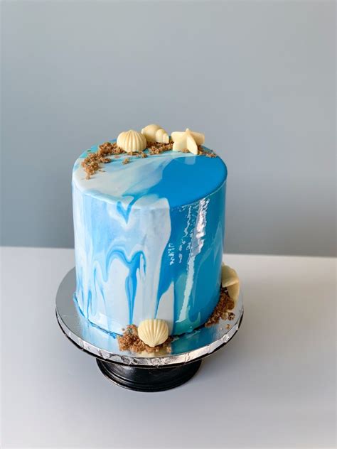 Mirror Glaze Ocean Cake Bolo Praia Bolo