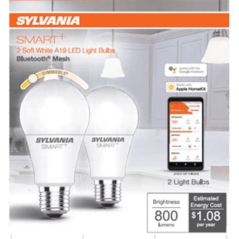 Sylvania Smart A19 Light Bulb 60 Watt Dimmable Soft White 2 Pack
