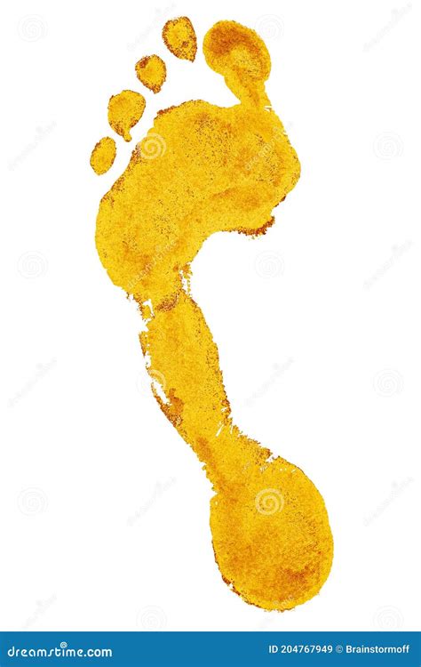 Golden Human Barefoot Footprint On White Background Isolated Closeup