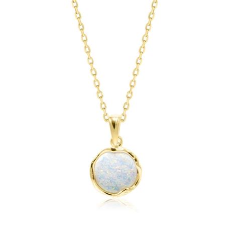 White Opal Necklace K Gold Plated Silver Pendant Etsy