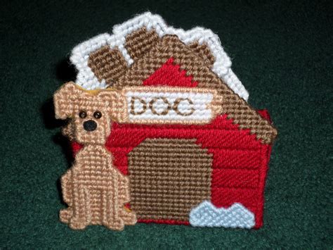 Plastic Canvas Handmade Coasters - Doghouse Coasters - Plastic Canvas