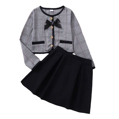 6y Girls Clothes Little Girls Outfits Long Sleeve Round Neckline Plaid