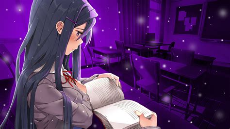 Wallpaper Anime Class Doki Doki Literature Club Purple Reading