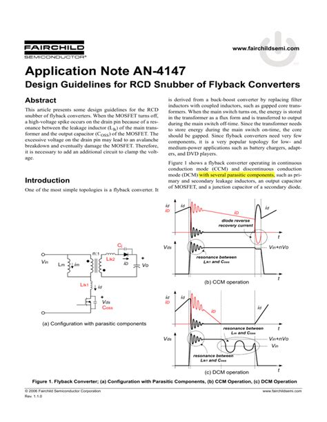 Design Guidelines For Rcd Snubber Of Flyback Converters Fairchild An4147