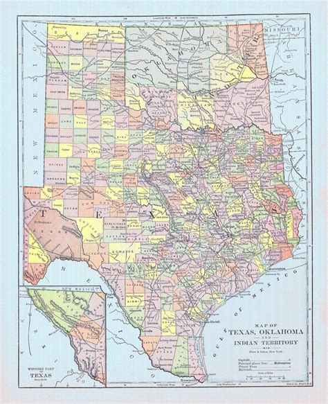 Map Antique Map Of Texas Oklahoma And Indian Territory Texas Map