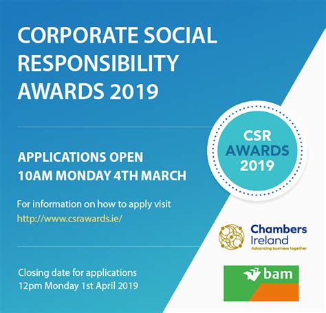 Chambers Ireland Csr Awards 2019 Applications Now Open Ennis