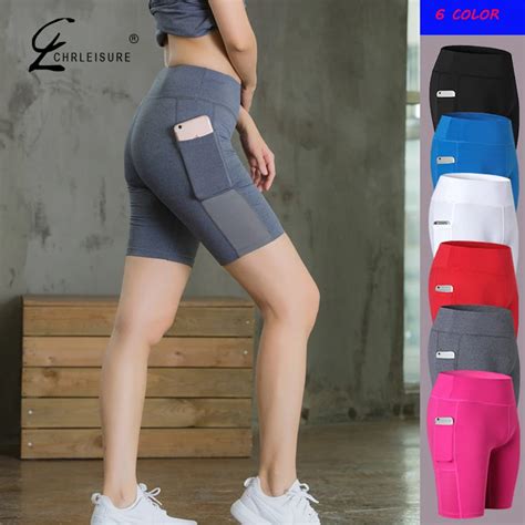 Chrleisure Solid High Waist Shorts Women Fitness Clothes Pocket Sweat Shorts Female Short Femme