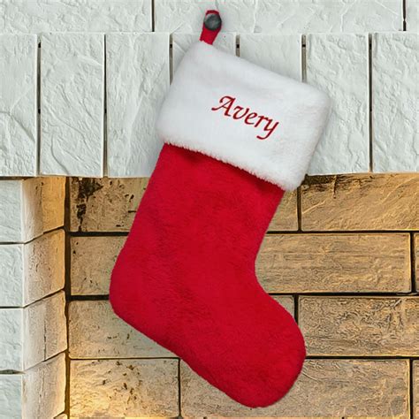 embroidered red plush christmas stocking tsforyounow