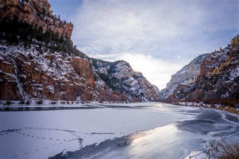 A Frozen Colorado River In The Glenwood Canyon In Glenwood Springs