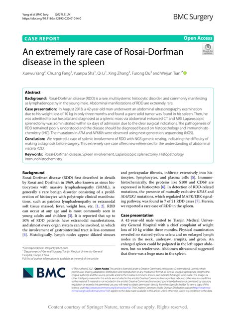 Pdf An Extremely Rare Case Of Rosai Dorfman Disease In The Spleen