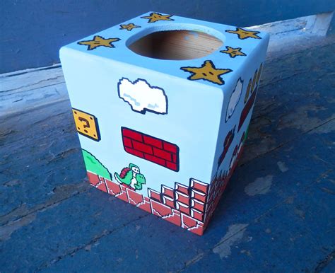 Mario Hand Painted Tissue Box Holder Nintendo Geekery 8 Bit Etsy