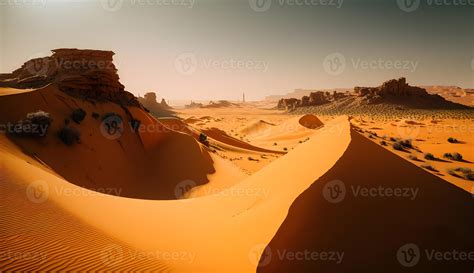 Panoramic Desert Sahara Landscapedesert In The Afternoongenerative Ai