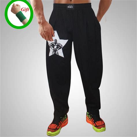 men bodybuilding baggy pants high elastic cotton gym clothing fitness pants loose comfortable