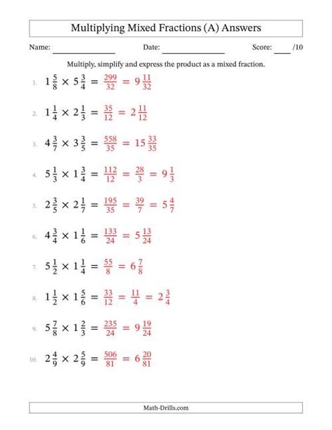 Simplify Fractions And Mixed Numbers Worksheet