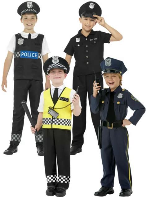 Boys Police Officer Costume Kids Policeman Cop Fancy Dress Uniform Book
