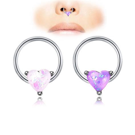 Heart Nose Ring Purplepink Hoop Small Hoop Nose Ring Etsy