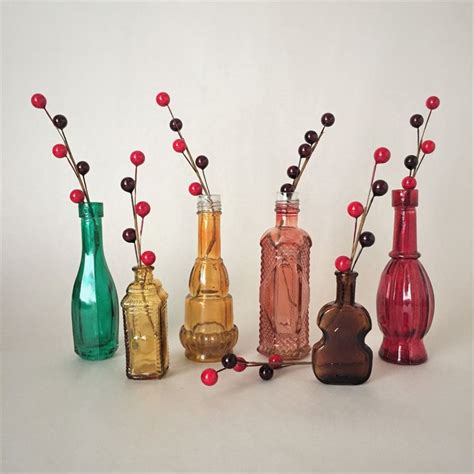 Vintage Collection Of Miniature Colored Glass Bottles Six Etsy Colored Glass Bottles Glass