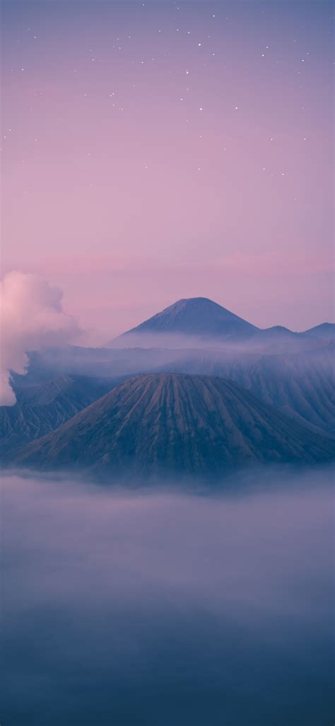 Download Wallpaper 1125x2436 Mountains Volcano Smoke Nature Iphone