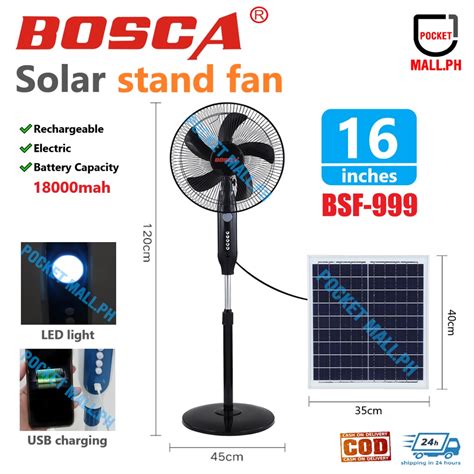 Bosca Solar Stand Fan 16 Inches Solar Electric Fan Plug And Play Cod Shopee Philippines