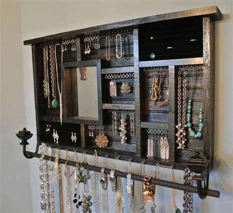 Jewelry Organizer Rustic Wood Jewelry Organizer With Mirror Etsy