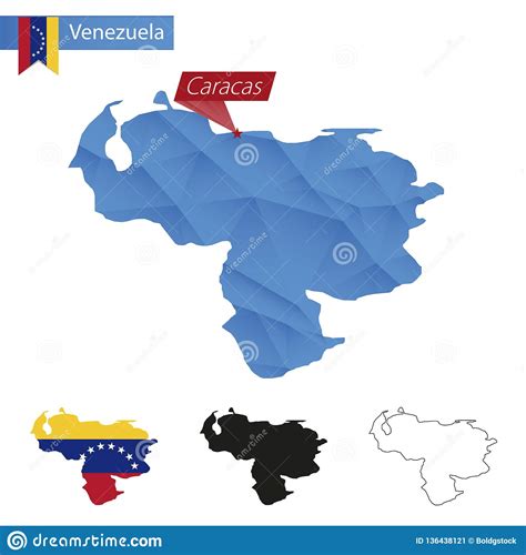 Venezuela Blue Low Poly Map With Capital Caracas Stock Vector