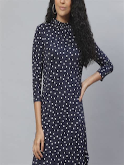 Buy Marks And Spencer Women Navy Blue And White Polka Dot Printed A Line