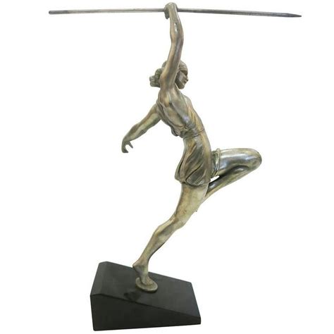 Art Deco Style Silver Finished Bronze Female Roman Warrior With Spear