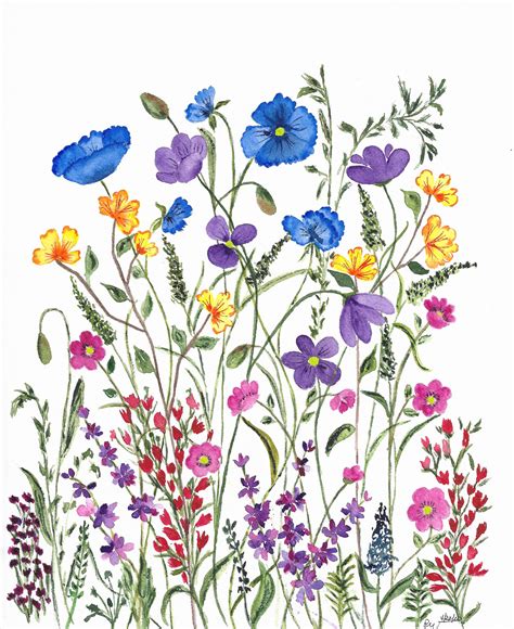 Original Watercolor Print Wildflowers Vibrant Colors Etsy