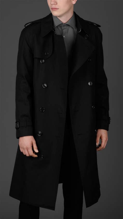 Burberry Long Cotton Gabardine Trench Coat In Black For Men Jet Black