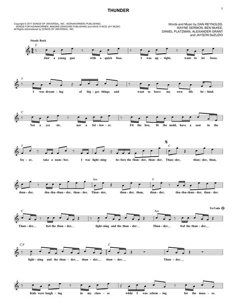 Imagine Dragons Thunder Sheet Music Notes Chords Piano Vocal