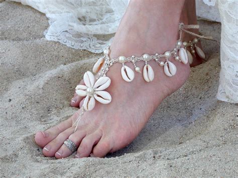 Beach Wedding Barefoot Sandals Cowrie Sea Shell Flower Bride