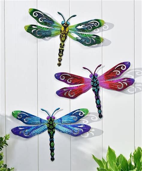 3 Metal Dragonflies Garden Wall Home Decor Dragonfly Wall Art