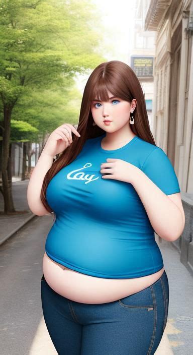 Fat Chubby Girl With Giant Overside Belly And Blue Eyes And Long Brown