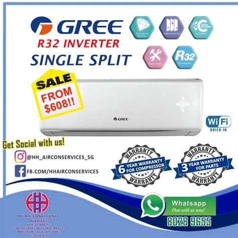 GREE R32 INVERTER 2 TICKS SINGLE SPLIT AIRCON SYSTEM Shopee Singapore