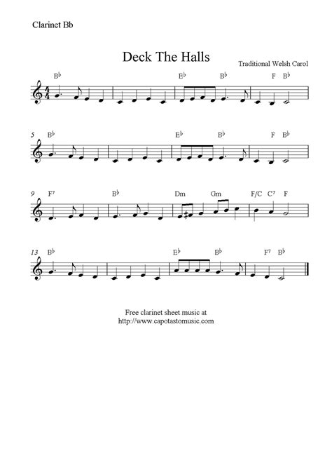 I could not find many good clarinet sheet music and i agree, this helped a lot, so thank you! Deck The Halls, free Christmas clarinet sheet music notes
