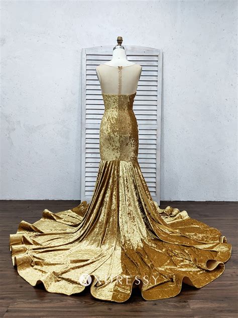 Yellow Velvet Lace Appliqued Long Train Prom Dress Xdressy