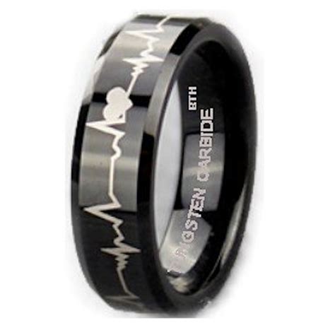 Bands are available in platinum or titanium. Laser Forever Love Design Black Tungsten Carbide His or ...