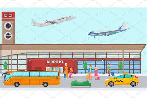 Airport Terminal Vector Illustration Vector Graphics Creative Market