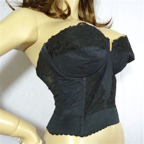 vtg corset girdle strapless bra 36c warners black lacy rare cotton vintage corset vintage
