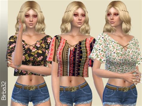 The Sims Resource Hippie Floral Top By Birba32 • Sims 4 Downloads
