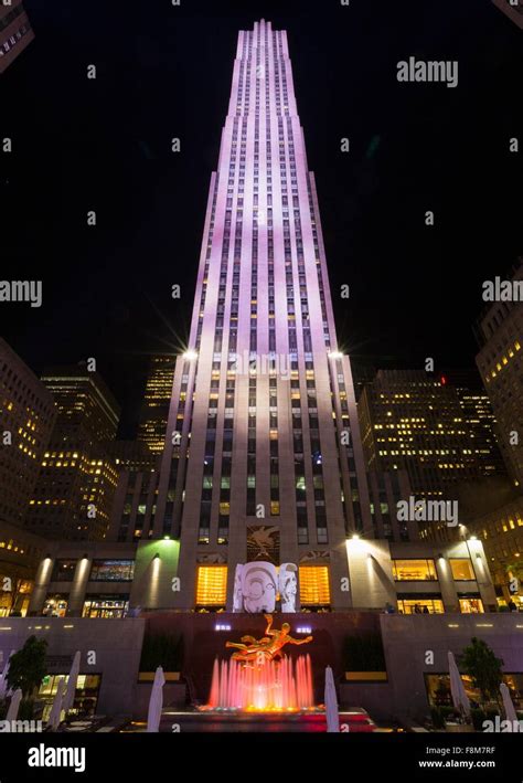 Rockefeller Centre At Night New York Usa Stock Photo Alamy