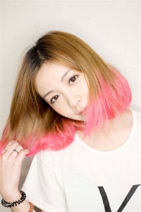 Hightlight Partial Pink Hair Dyed Dip Dye Hair Short