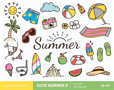 Cute Summer Clipart Kawaii Clipart Cute Vector Doodle Clipart Cute