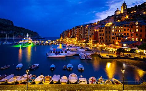 Download Wallpapers Porto Venere Bay Evening Yachts Boats Sunset