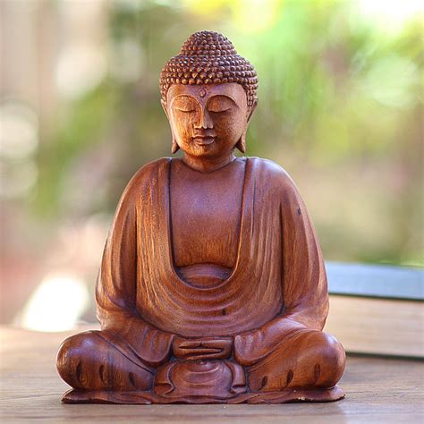 Hand Crafted Balinese Suar Wood Buddha Meditation Statuette Serenity
