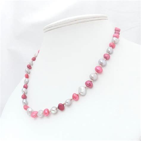 Items Similar To Pearl Necklace With Pink And Silver Pearls Pink