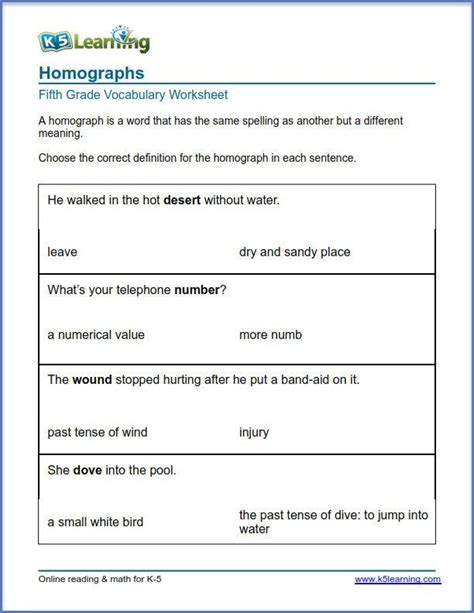 Grade 5 Vocabulary Worksheets Printable And Organized By Subject K5
