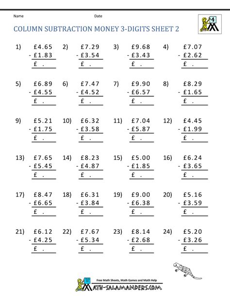 Money Adding And Subtracting Worksheet